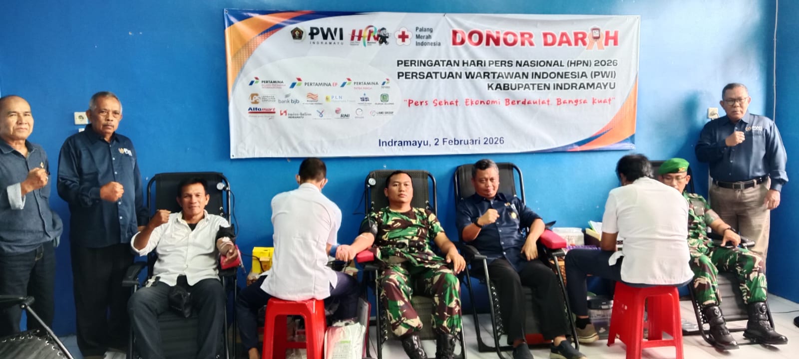 PWI Indramayu Gandeng Brigif 34/TP/Cakra Buana, Kodim 0616 dan Polres Indramayu Galang Darah untuk Kemanusiaan